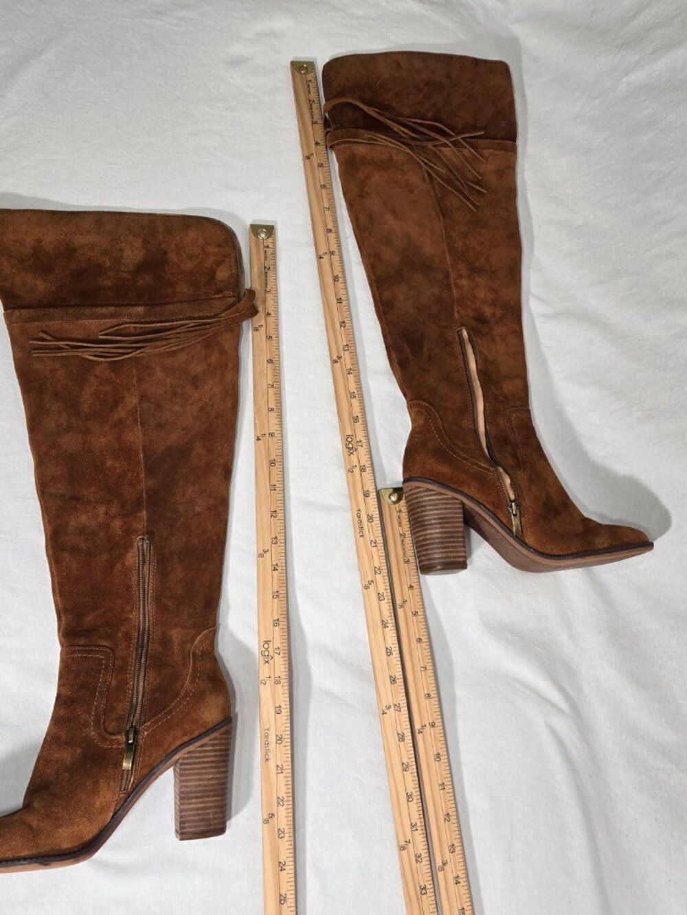 FRANCO SARTO Elnora BOHO Cognac Suede Over The Knee Fringe Boots Size 7.5M-WC. - Picture 16 of 16